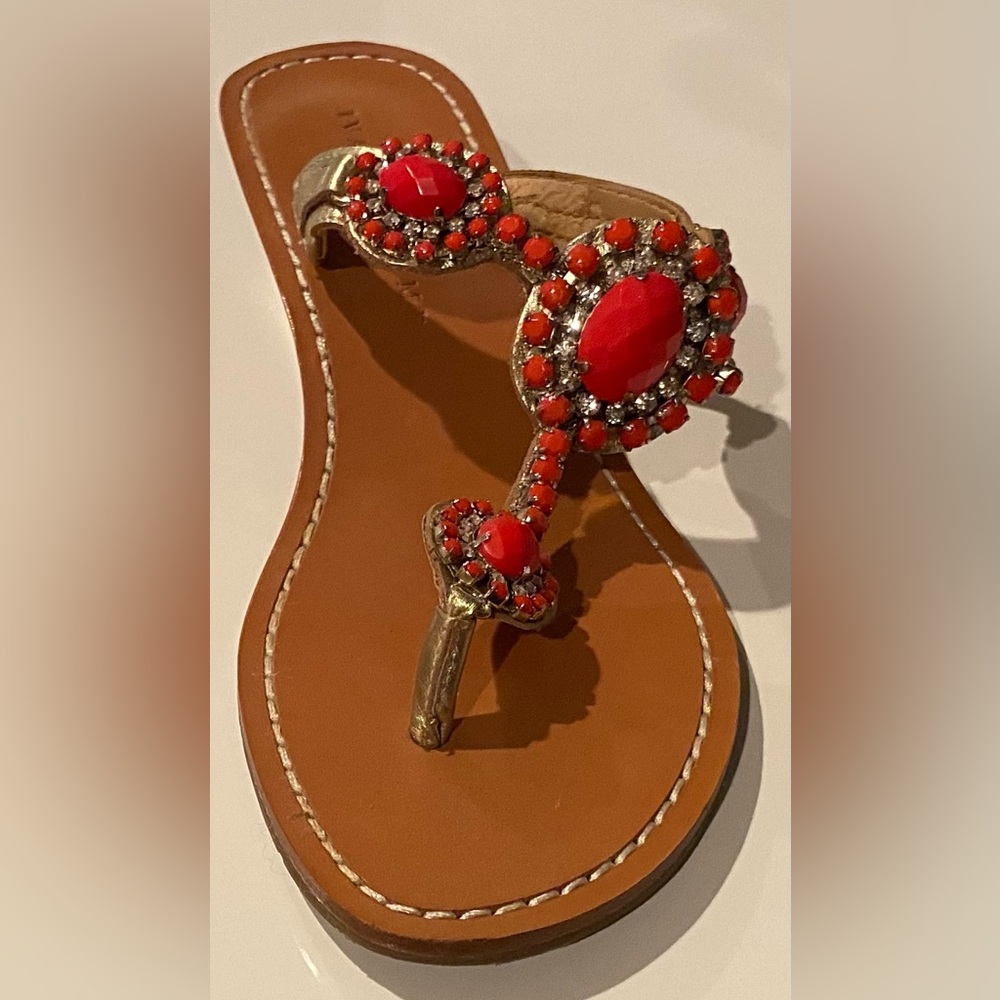Coral bejeweled Ivanka Trump sandals